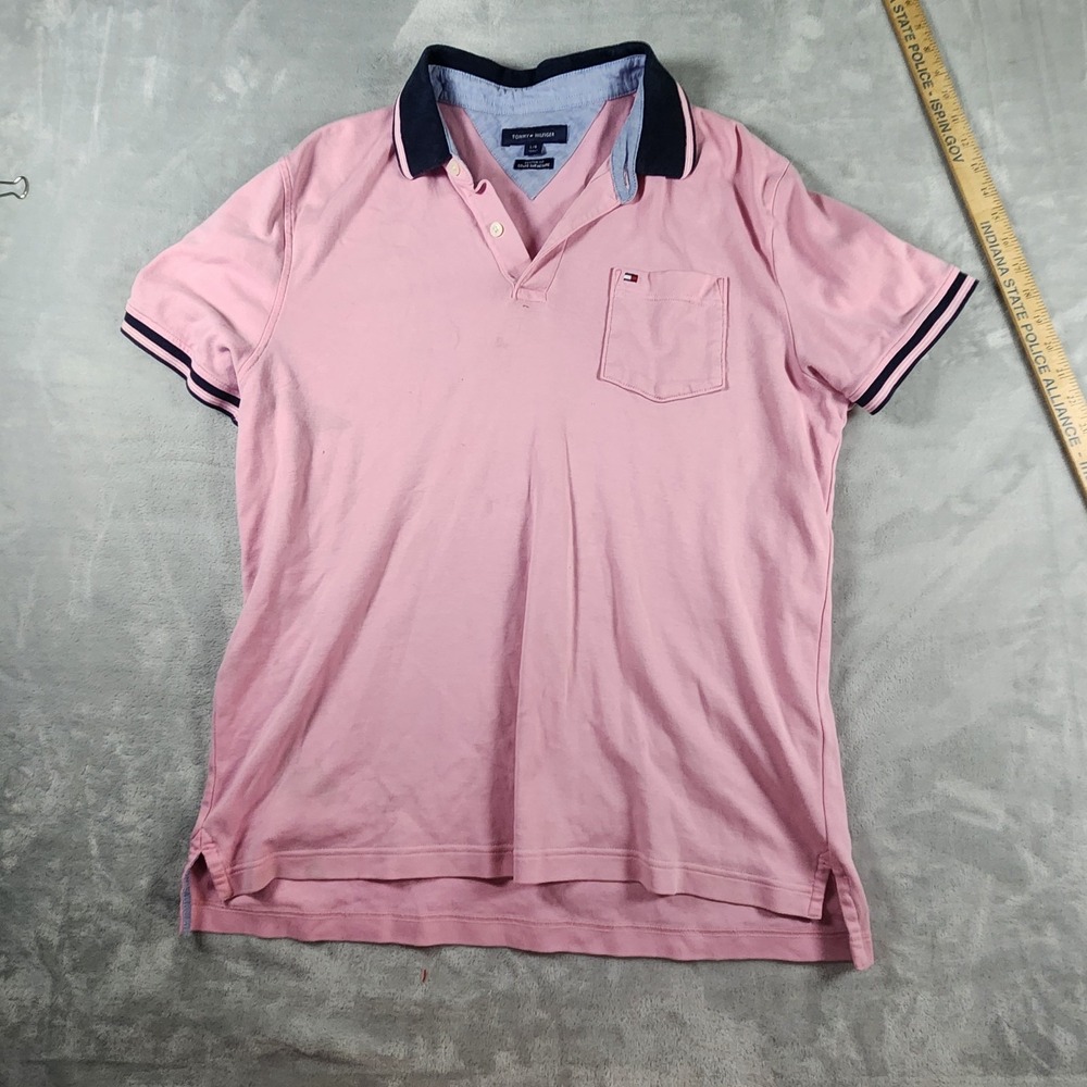 Tommy Hilfiger Polo Shirt Mens Large Pink Custom Fit Short Sleeve Pocket Preppy